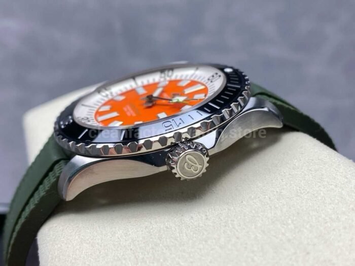 TF Factory Breitling Superocean A173751A1O1S1 44mm Black Bezel Steel Green Rubber Strap Orange Dial - Image 7