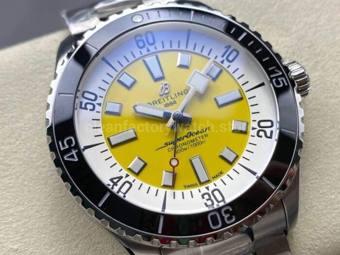 TF Factory Breitling Superocean A17375211I1A1 44mm Black Bezel Full Steel Yellow Dial 1 Super Clone Watch,Clean Factory Watch