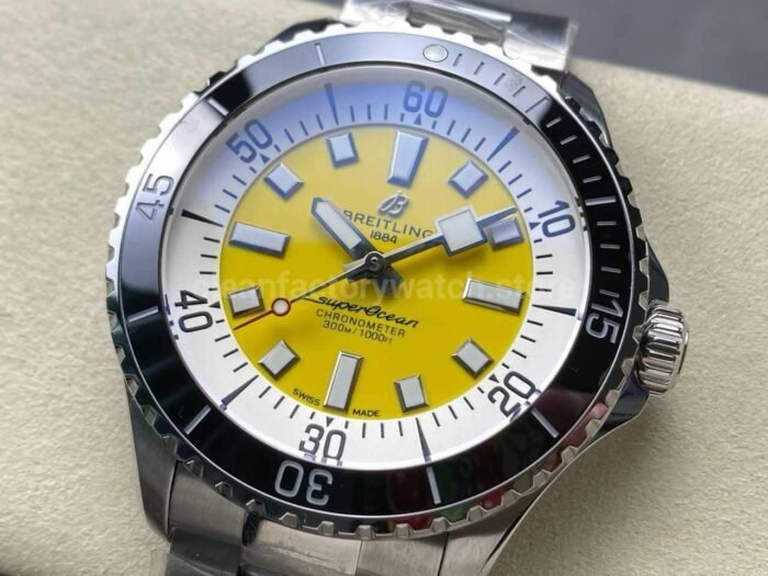 TF Factory Breitling Superocean A17375211I1A1 44mm Black Bezel Full Steel Yellow Dial 9 Super Clone Watch,Clean Factory Watch