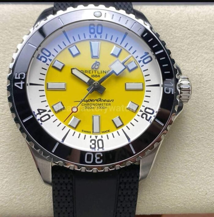 TF Factory Breitling Superocean A17375211I1S1 44mm Black Bezel Steel Black Rubber Strap Yellow 4 Super Clone Watch,Clean Factory Watch