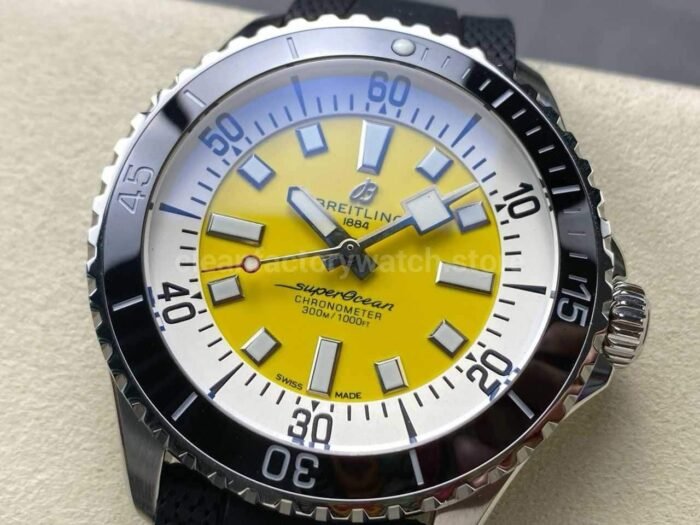 TF Factory Breitling Superocean A17375211I1S1 44mm Black Bezel Steel Black Rubber Strap Yellow 7 Super Clone Watch,Clean Factory Watch