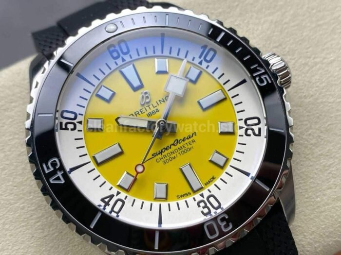 TF Factory Breitling Superocean A17375211I1S1 44mm Black Bezel Steel Black Rubber Strap Yellow Super Clone Watch,Clean Factory Watch