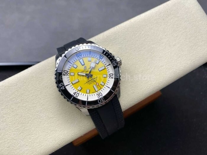 TF Factory Breitling Superocean A17375211I1S1 44mm Black Bezel Steel Black Rubber Strap Yellow 8 Super Clone Watch,Clean Factory Watch