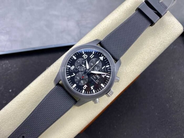 TPS Factory IWC Pilot Chronograph IW389101 44.5mm Ceramic Rubber Strap Arabic Numerals Black Dial 7 Super Clone Watch,Clean Factory Watch