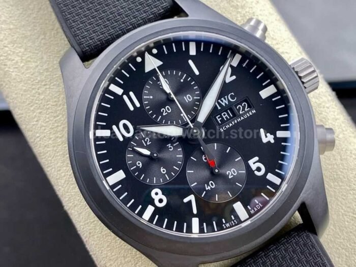 TPS Factory IWC Pilot Chronograph IW389101 44.5mm Ceramic Rubber Strap Arabic Numerals Black Dial 8 Super Clone Watch,Clean Factory Watch