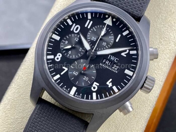 TPS Factory IWC Pilot Chronograph IW389101 44.5mm Ceramic Rubber Strap Arabic Numerals Black Dial 9 Super Clone Watch,Clean Factory Watch
