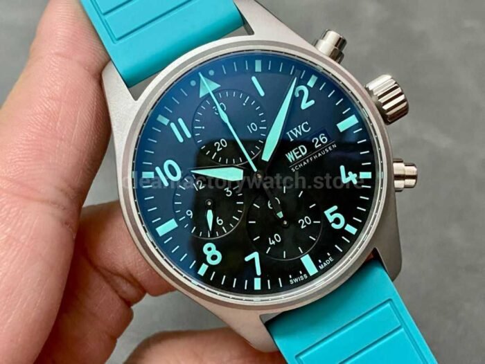 TW Factory IWC Pilot Chronograph IW388108 41mm Rubber Strap Blue Arabic Numerals Black Dial 3 Super Clone Watch,Clean Factory Watch