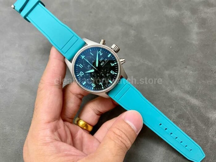 TW Factory IWC Pilot Chronograph IW388108 41mm Rubber Strap Blue Arabic Numerals Black Dial 8 Super Clone Watch,Clean Factory Watch