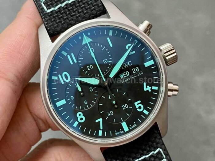 TW Factory IWC Pilot Chronograph IW388108 41mm Titanium Textile Strap Blue Arabic Numerals Black Dial 9 Super Clone Watch,Clean Factory Watch