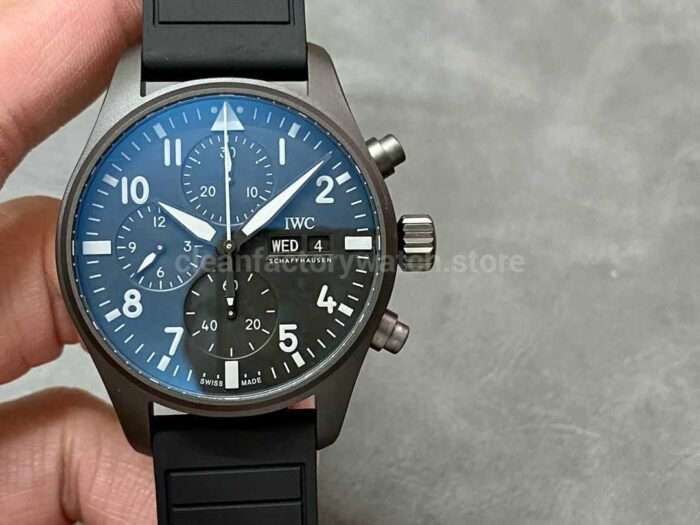 TW Factory IWC Pilot Chronograph Top Gun IW388106 41mm Ceramic Rubber Strap White Arabic Numerals Bla 3 Super Clone Watch,Clean Factory Watch