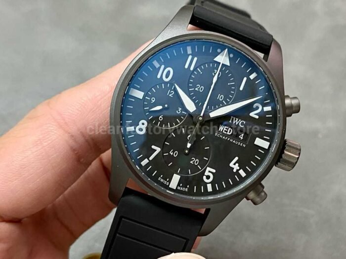 TW Factory IWC Pilot Chronograph Top Gun IW388106 41mm Ceramic Rubber Strap White Arabic Numerals Bla 5 Super Clone Watch,Clean Factory Watch