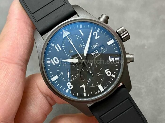 TW Factory IWC Pilot Chronograph Top Gun IW388106 41mm Ceramic Rubber Strap White Arabic Numerals Black 1 Super Clone Watch,Clean Factory Watch