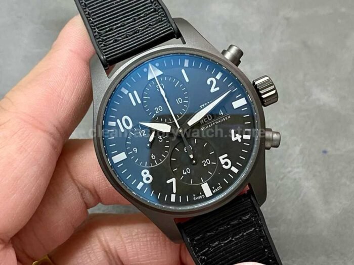 TW Factory IWC Pilot Chronograph Top Gun IW388106 41mm Ceramic Textile Strap White Arabic Numerals Bla 1 Super Clone Watch,Clean Factory Watch