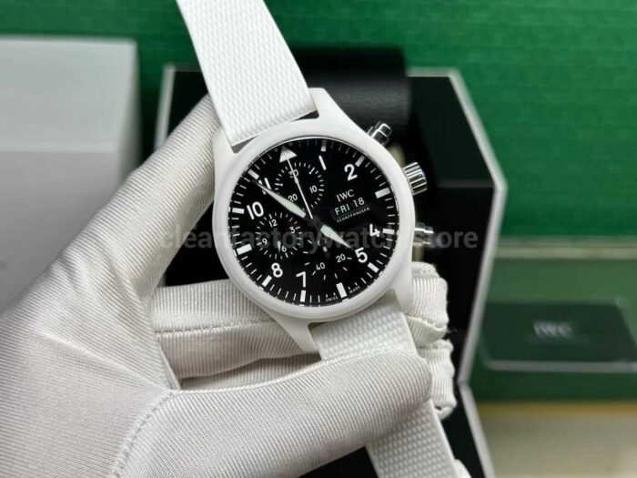 TW Factory IWC Pilot Chronograph Top Gun IW389105 44.5mm Ceramic White Rubber Strap Arabic Numerals Black Dial - Image 2