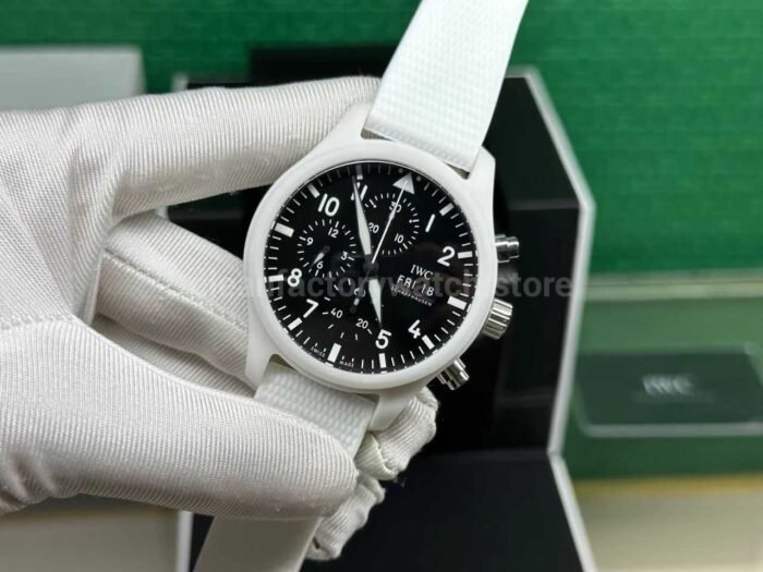 TW Factory IWC Pilot Chronograph Top Gun IW389105 44.5mm Ceramic White Rubber Strap Arabic Numerals Black Dial - Image 3