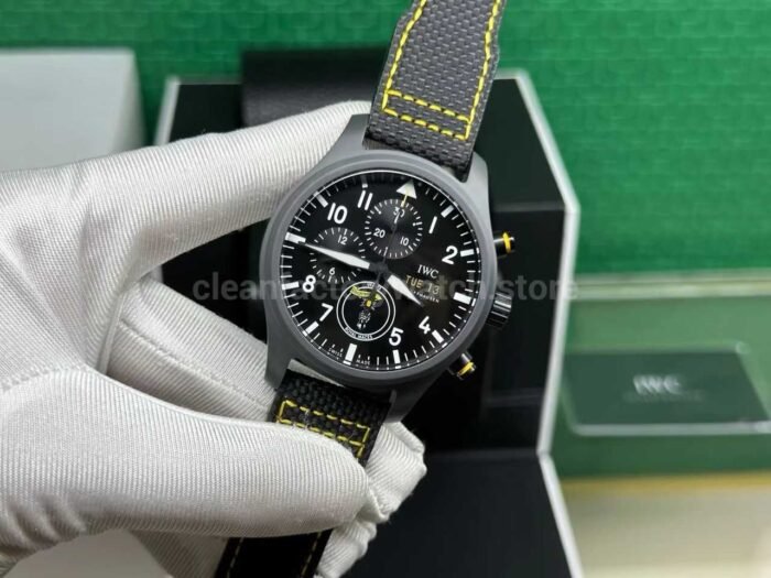 TW Factory IWC Pilot Chronograph Top Gun IW389107 44.5mm Ceramic Canvas Strap Arabic Numerals Black Dial 6 Super Clone Watch,Clean Factory Watch
