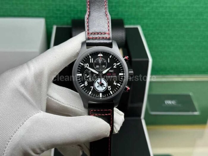 TW Factory IWC Pilot Chronograph Top Gun IW389108 44.5mm Ceramic Leather Strap Arabic Numerals Black Dial 4 Super Clone Watch,Clean Factory Watch