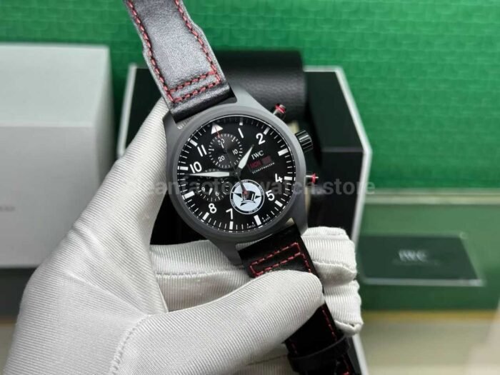 TW Factory IWC Pilot Chronograph Top Gun IW389108 44.5mm Ceramic Leather Strap Arabic Numerals Black Dial 5 Super Clone Watch,Clean Factory Watch