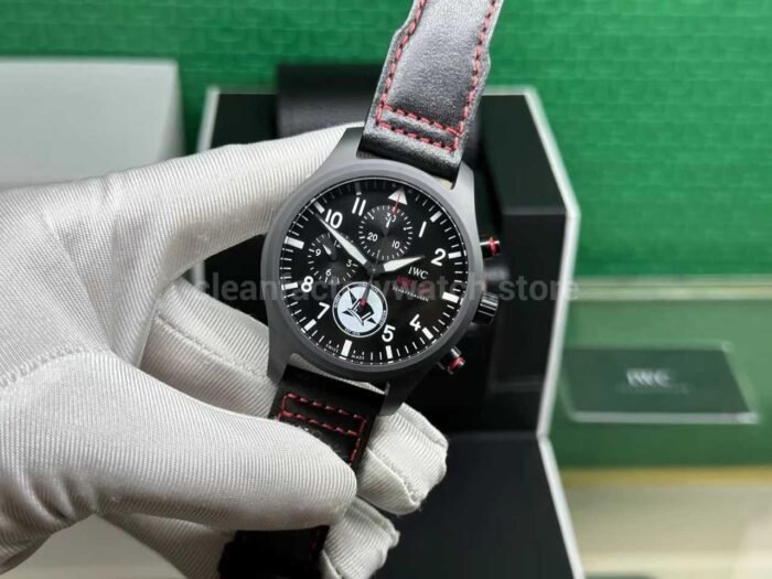 TW Factory IWC Pilot Chronograph Top Gun IW389108 44.5mm Ceramic Leather Strap Arabic Numerals Black Dial 9 Super Clone Watch,Clean Factory Watch