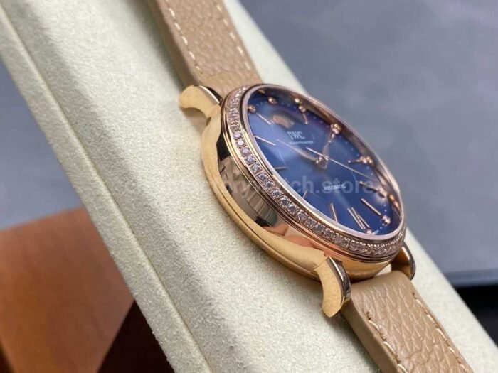 TW Factory IWC Portofino Midsize Automatic Moonphase IW459006 37.1mm Rose Gold Leather Strap Blue Dial 2 Super Clone Watch,Clean Factory Watch