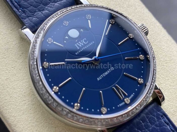 TW Factory IWC Portofino Midsize Automatic Moonphase IW459006 37.1mm Steel Leather Strap Blue Dial 4 Super Clone Watch,Clean Factory Watch