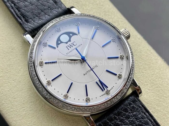 TW Factory IWC Portofino Midsize Automatic Moonphase IW659601 37.1mm Steel Black Leather Strap White Dial 8 Super Clone Watch,Clean Factory Watch
