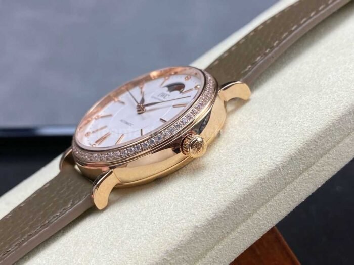 TW Factory IWC Portofino Midsize Automatic Moonphase IW659602 37.1mm Rose Gold Leather Strap Silver Dial - Image 6