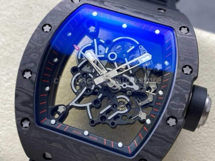 UOK Factory Richard Mille RM055 42.7mm Carbon Fiber Titanium Black Rubber Strap Black Edge Skeletonized Dial - Image 3