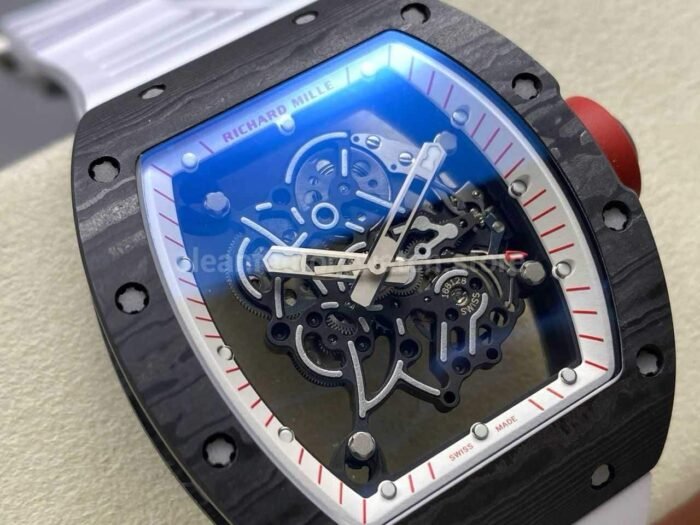 UOK Factory Richard Mille RM055 42.7mm Carbon Fiber White Rubber Strap White Edge Skeletonized Dial - Image 2
