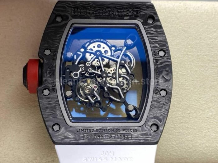 UOK Factory Richard Mille RM055 42.7mm Carbon Fiber White Rubber Strap White Edge Skeletonized Dial - Image 7