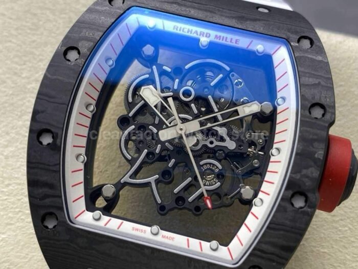 UOK Factory Richard Mille RM055 42.7mm Carbon Fiber White Rubber Strap White Edge Skeletonized Dial - Image 3