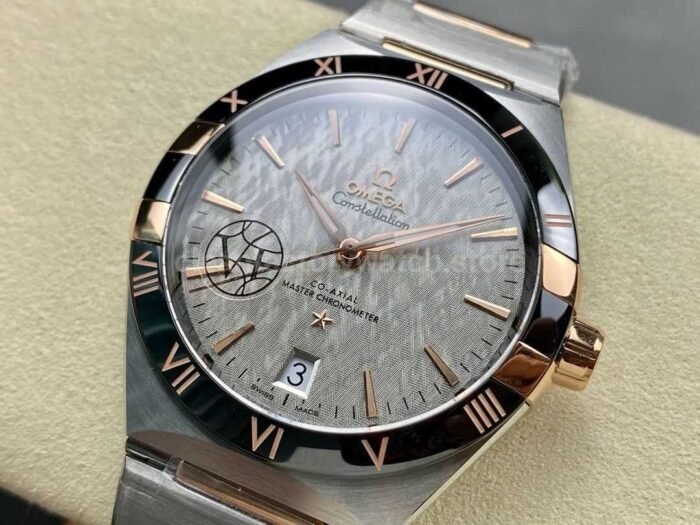 V Factory Omega Constellation 131.23.41.21.06.001 41mm Black Ceramic Bezel Half Rose GoldSteel Grey 8 Super Clone Watch,Clean Factory Watch