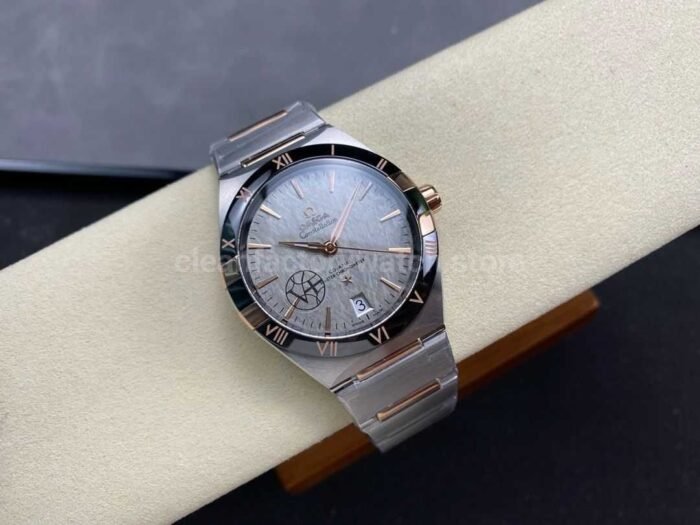 V Factory Omega Constellation 131.23.41.21.06.001 41mm Black Ceramic Bezel Half Rose GoldSteel Grey 9 Super Clone Watch,Clean Factory Watch