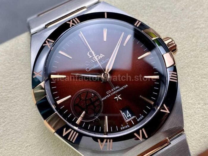 V Factory Omega Constellation 131.23.41.21.11.001 41mm Black Ceramic Bezel Half Rose GoldSteel Red Di 6 Super Clone Watch,Clean Factory Watch