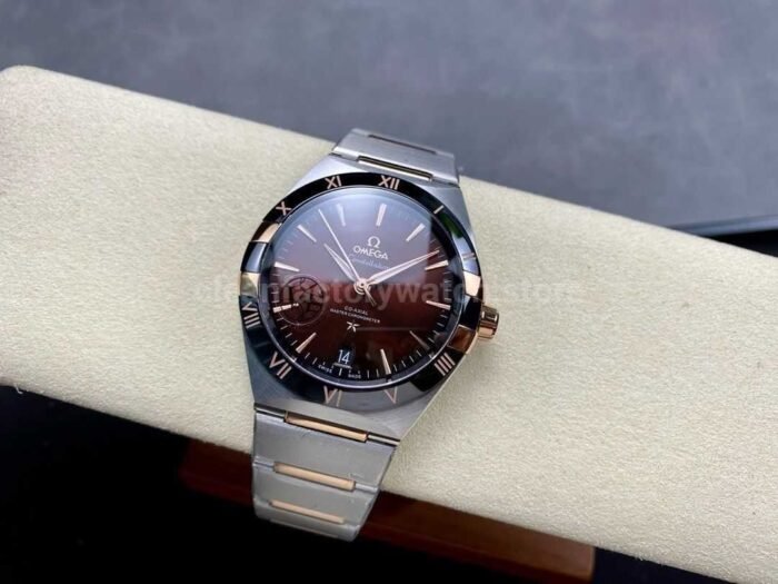 V Factory Omega Constellation 131.23.41.21.11.001 41mm Black Ceramic Bezel Half Rose GoldSteel Red Di 8 Super Clone Watch,Clean Factory Watch
