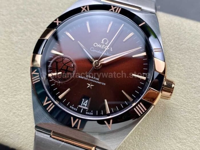 V Factory Omega Constellation 131.23.41.21.11.001 41mm Black Ceramic Bezel Half Rose GoldSteel Red Di 9 Super Clone Watch,Clean Factory Watch