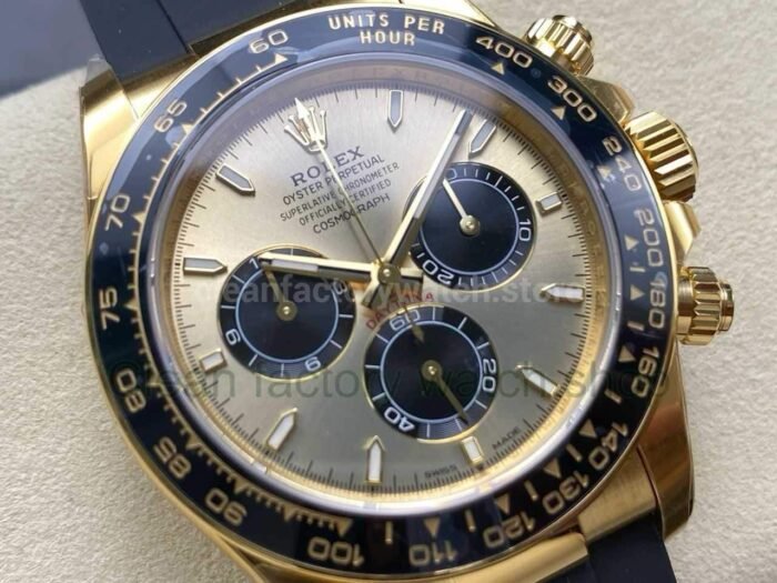 VS Factory Counterweight Rolex Daytona 126518LN 0012 40mm Yellow Gold Rubber Strap Black Eye Champagne Dial 2 Super Clone Watch,Clean Factory Watch