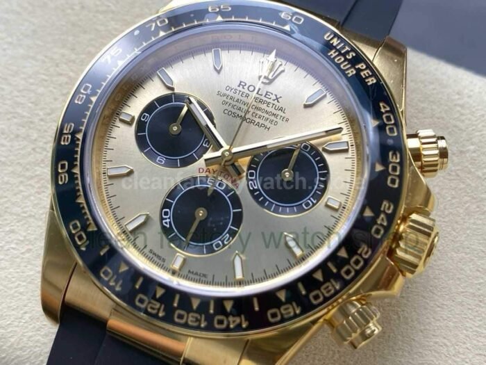 VS Factory Counterweight Rolex Daytona 126518LN 0012 40mm Yellow Gold Rubber Strap Black Eye Champagne Dial 7 Super Clone Watch,Clean Factory Watch