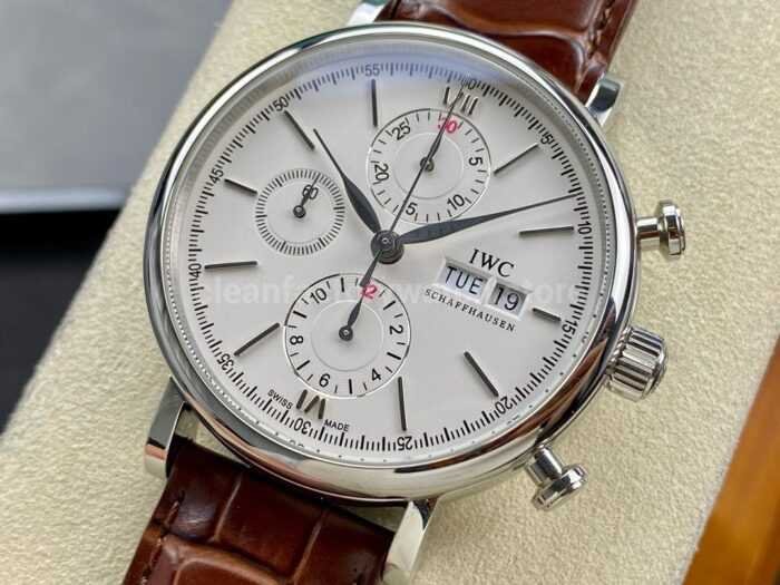 VVS Factory IWC Portofino Chronograph IW391007 42mm Steel Leather Strap Silver Dial 9 Super Clone Watch,Clean Factory Watch