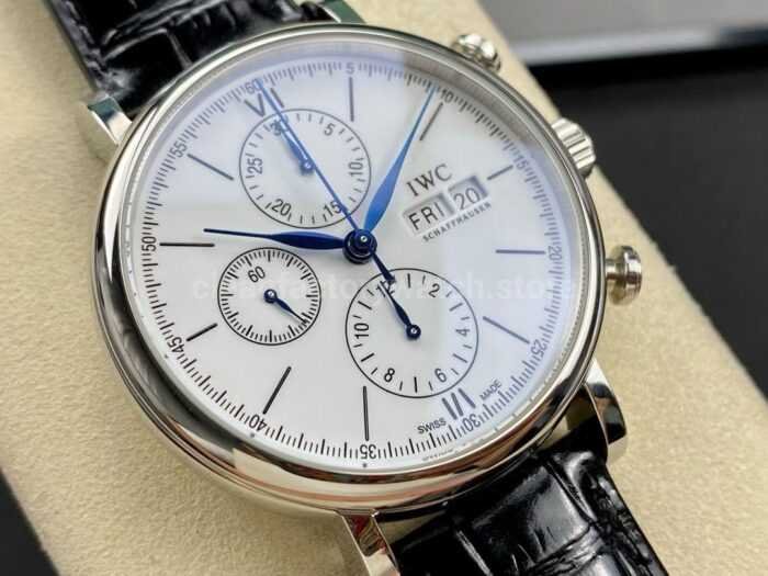 VVS Factory IWC Portofino Chronograph IW391024 42mm Steel Leather Strap White Dial 2 Super Clone Watch,Clean Factory Watch