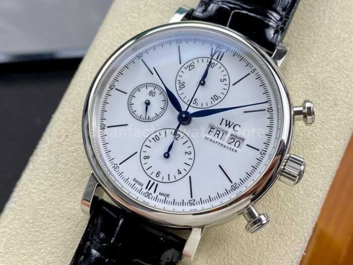 VVS Factory IWC Portofino Chronograph IW391024 42mm Steel Leather Strap White Dial 9 Super Clone Watch,Clean Factory Watch