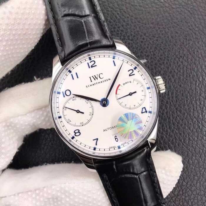 YL Factory IWC Portuguese IW500107 42mm Steel Leather Strap Blue Arabic Number White Dial 1 Super Clone Watch,Clean Factory Watch