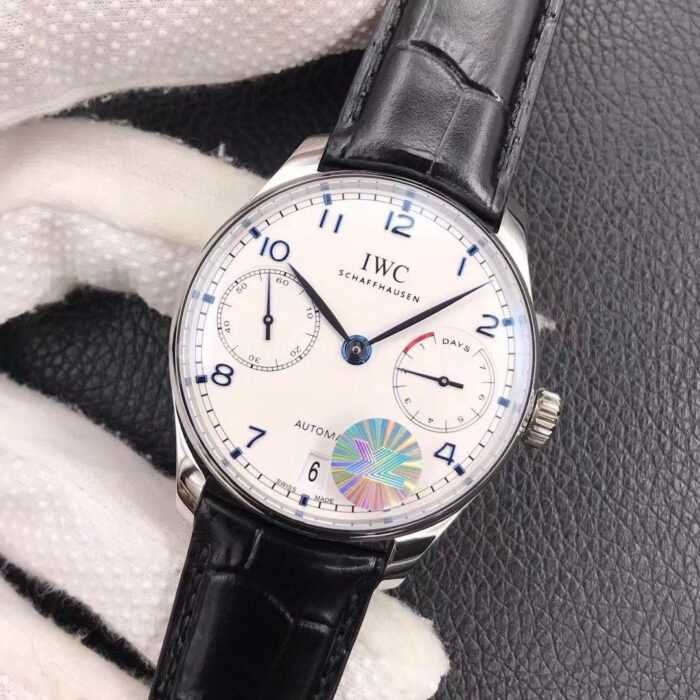 YL Factory IWC Portuguese IW500107 42mm Steel Leather Strap Blue Arabic Number White Dial 5 Super Clone Watch,Clean Factory Watch