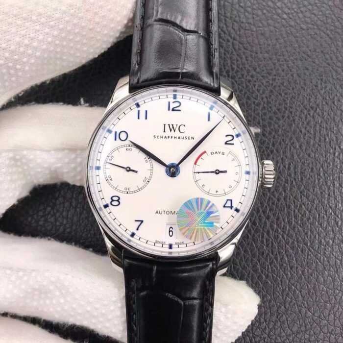 YL Factory IWC Portuguese IW500107 42mm Steel Leather Strap Blue Arabic Number White Dial 7 Super Clone Watch,Clean Factory Watch