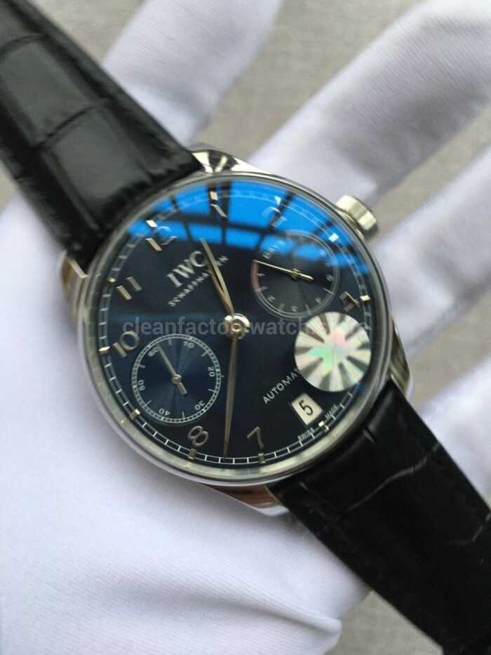 YL Factory IWC Portuguese IW500109 42mm Steel Leather Strap Steel Arabic Number Black Dial 4 Super Clone Watch,Clean Factory Watch