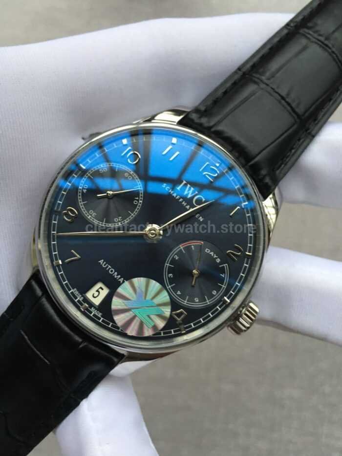 YL Factory IWC Portuguese IW500109 42mm Steel Leather Strap Steel Arabic Number Black Dial 8 Super Clone Watch,Clean Factory Watch