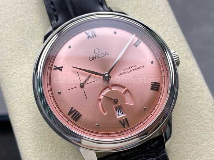 YMS Factory Omega De Ville Prestige 434.13.41.21.10.001 41mm Steel Leather Strap Roman Numerals Pink D 5 Super Clone Watch,Clean Factory Watch