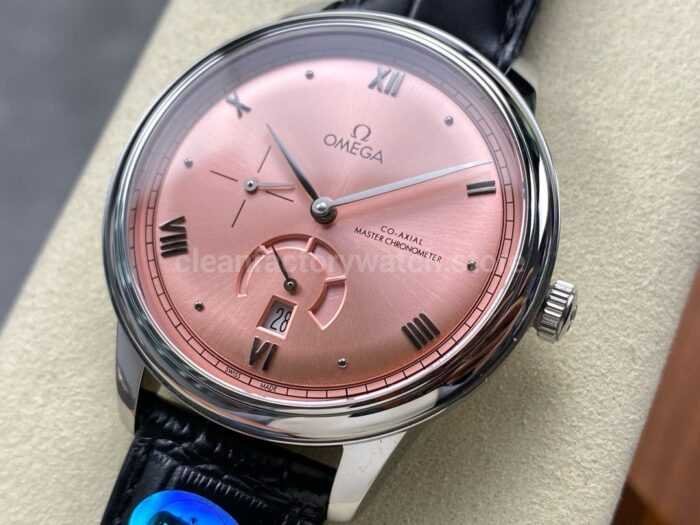 YMS Factory Omega De Ville Prestige 434.13.41.21.10.001 41mm Steel Leather Strap Roman Numerals Pink D 7 Super Clone Watch,Clean Factory Watch