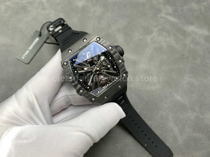 YS Factory Tourbillon Richard Mille RM12-01 42mm Carbon Fiber Rubber Strap Tourbillon Skeleton Dial - Image 4