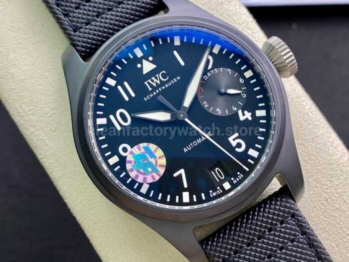 ZF Factory IWC Big Pilot Top Gun IW502003 46mm Ceramic Textile Strap Arabic Numerals Black Dial 6 Super Clone Watch,Clean Factory Watch